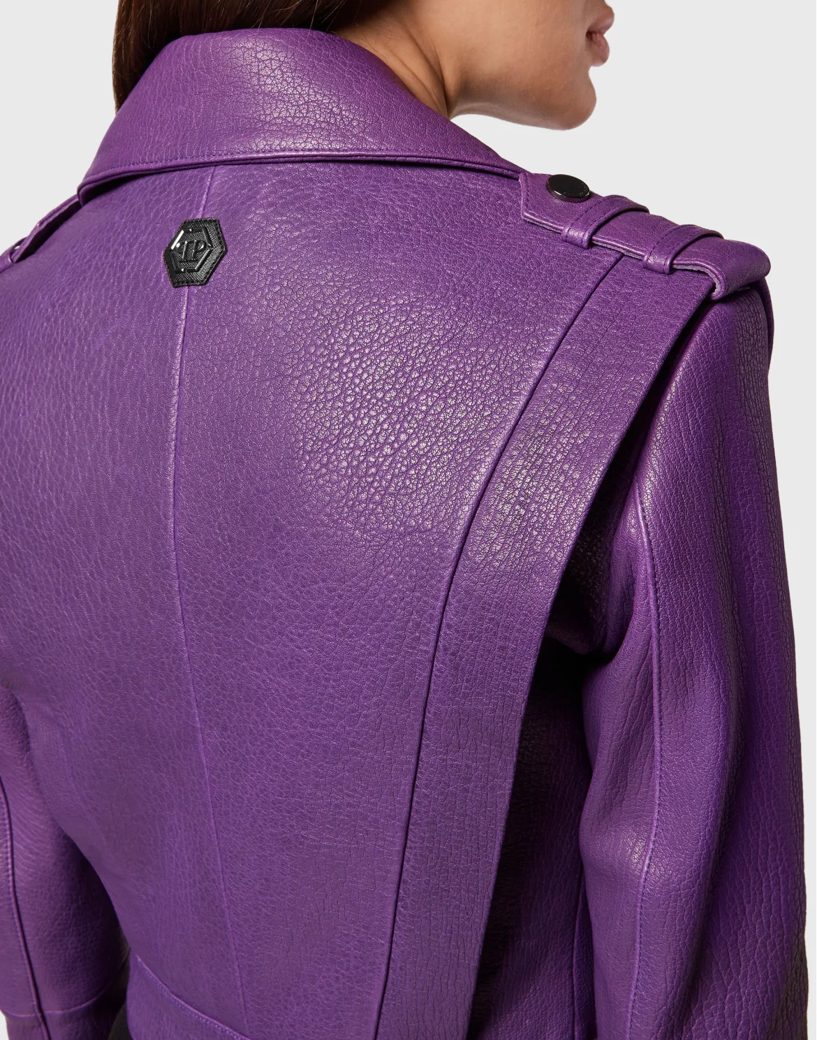 Leather Cropped Jacket, цвет: Фиолетовый