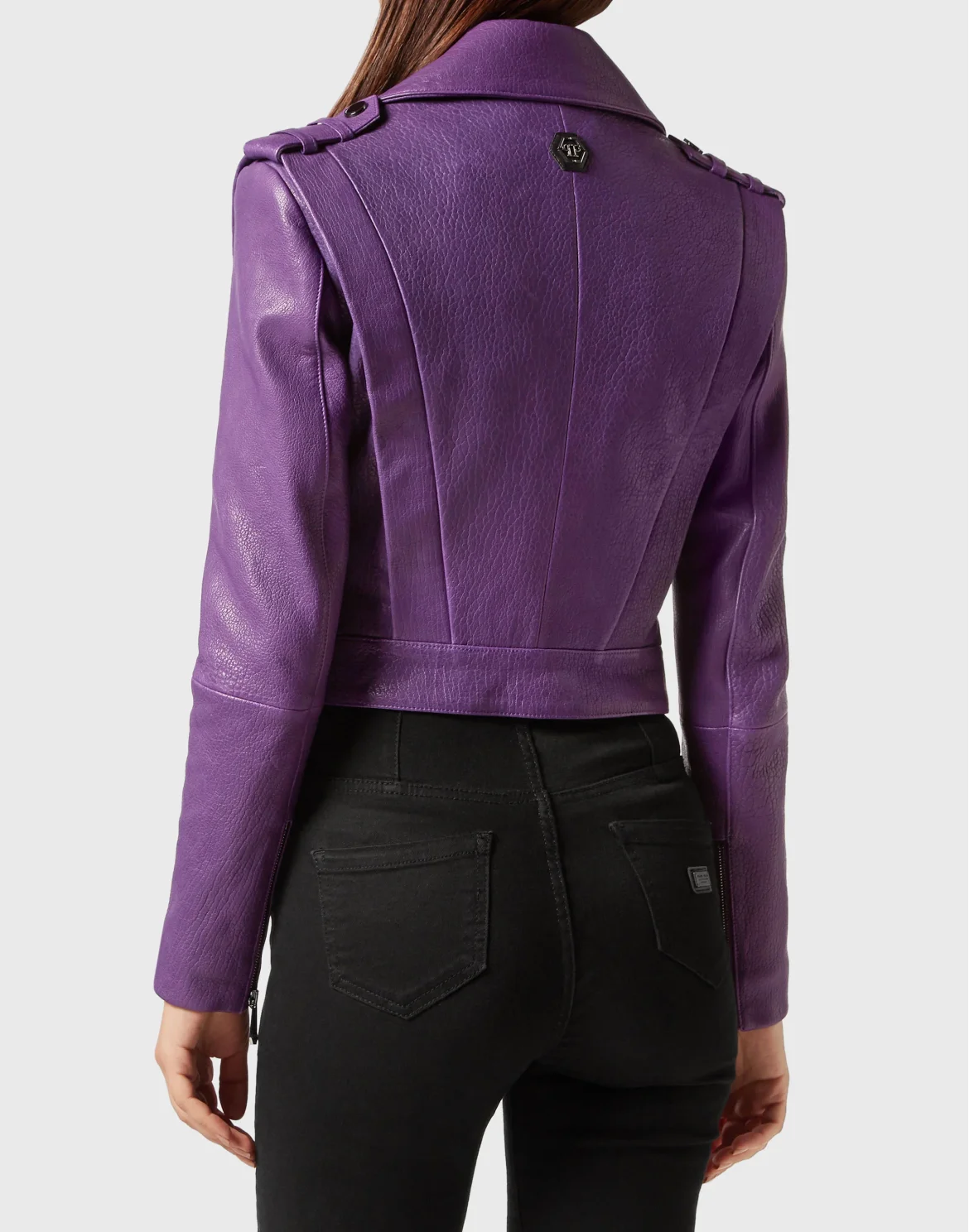 Leather Cropped Jacket, цвет: Фиолетовый