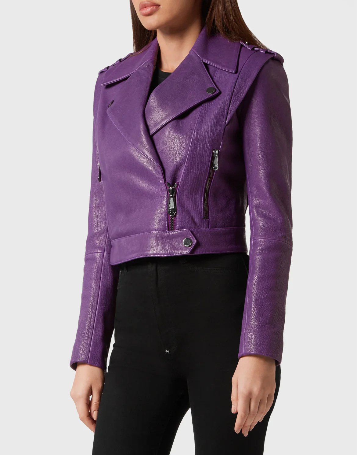 Leather Cropped Jacket, цвет: Фиолетовый