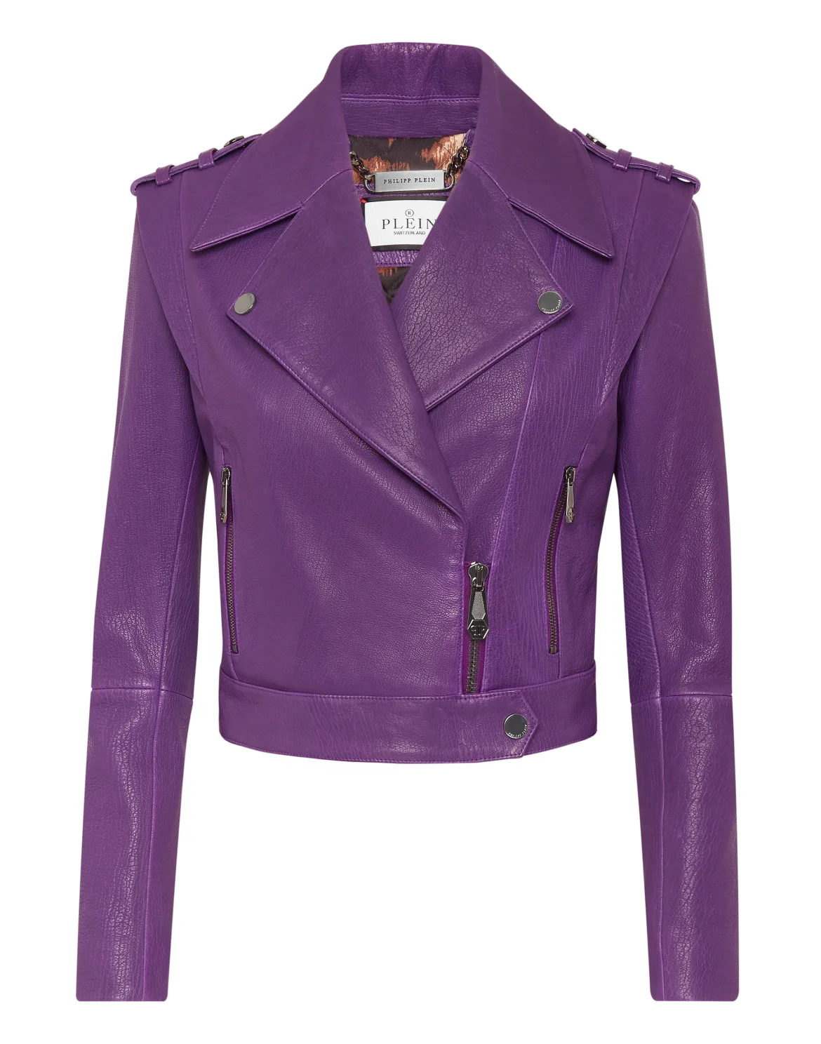 Leather Cropped Jacket, цвет: Фиолетовый
