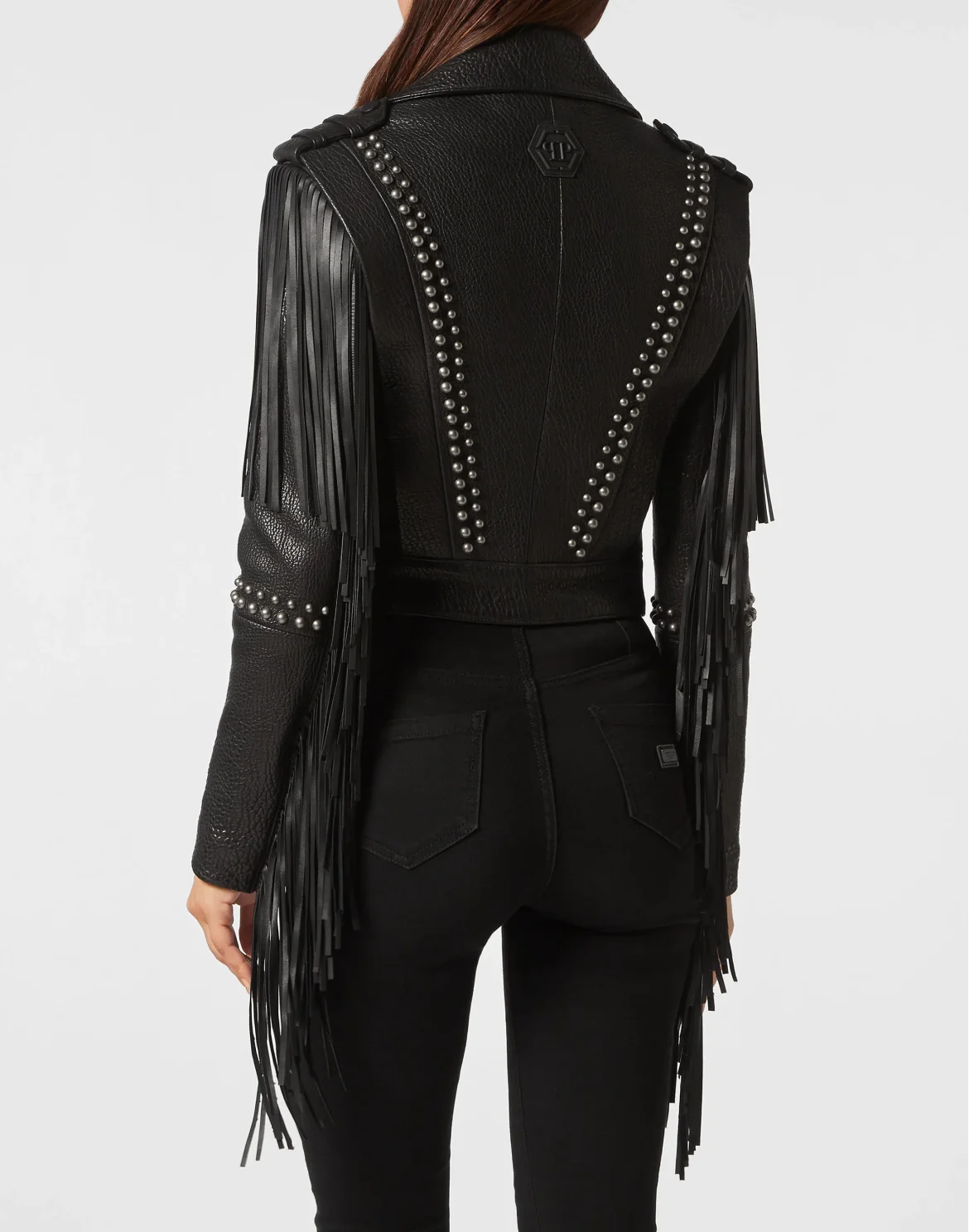 Leather Cropped Jacket Fringe, цвет: Черный