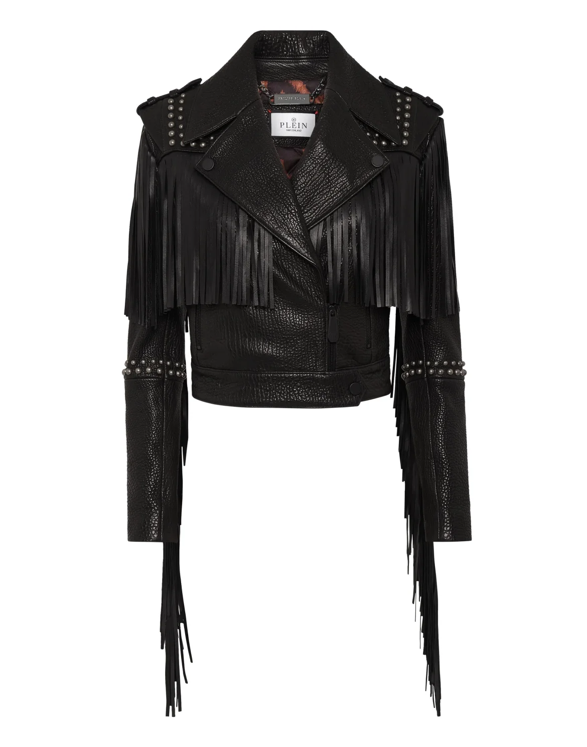 Leather Cropped Jacket Fringe, цвет: Черный