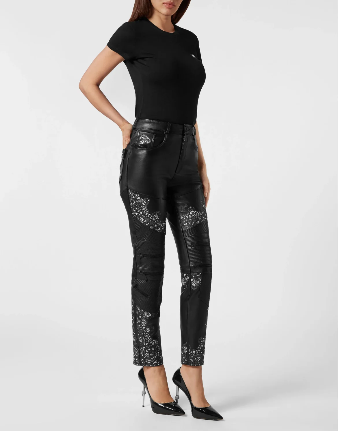 Leather Long Trousers Paisley Bandana, цвет: Черный
