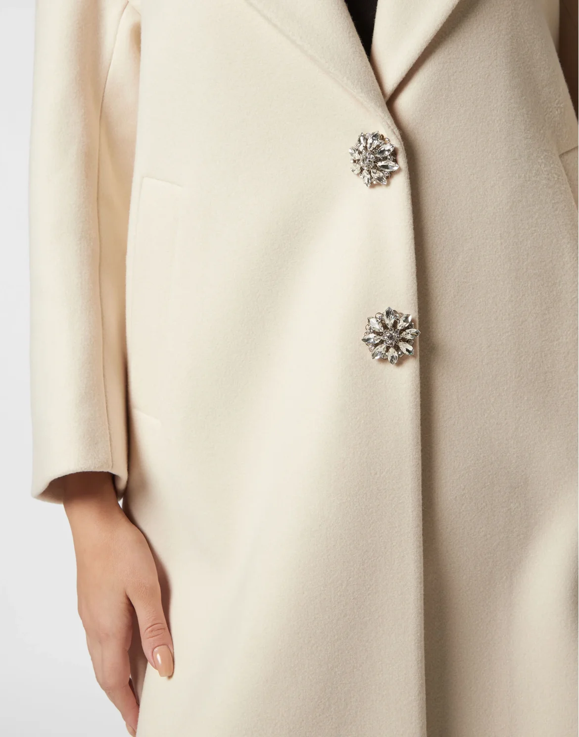 Oversized Wool  Long Coat Castoni Skull, цвет: Белый