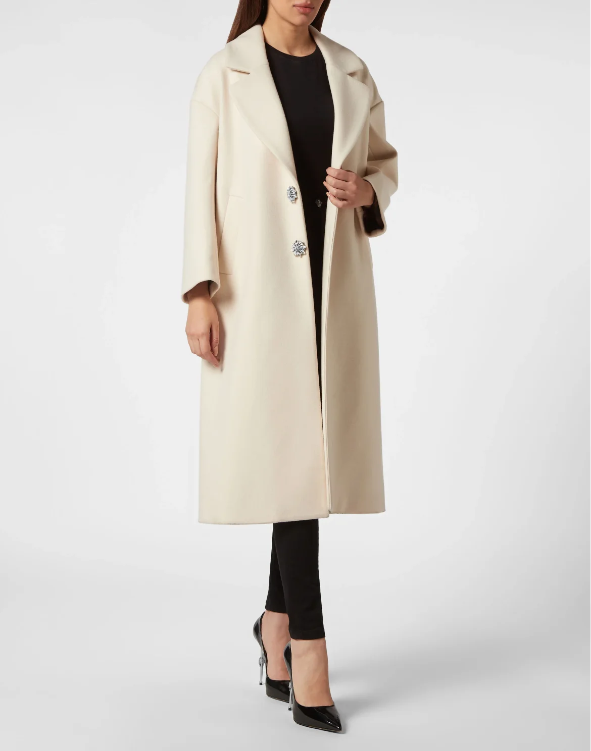 Oversized Wool  Long Coat Castoni Skull, цвет: Белый