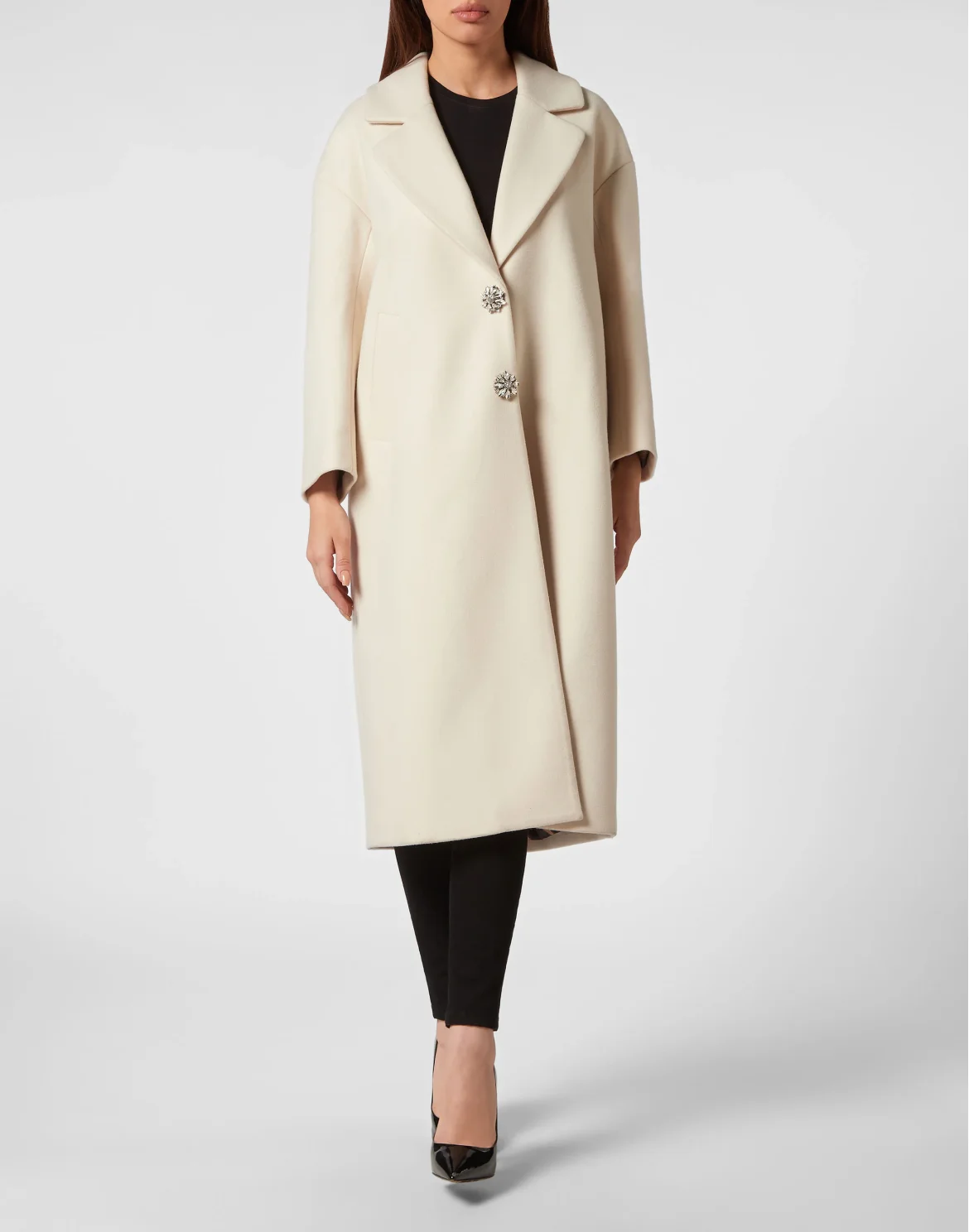 Oversized Wool  Long Coat Castoni Skull, цвет: Белый