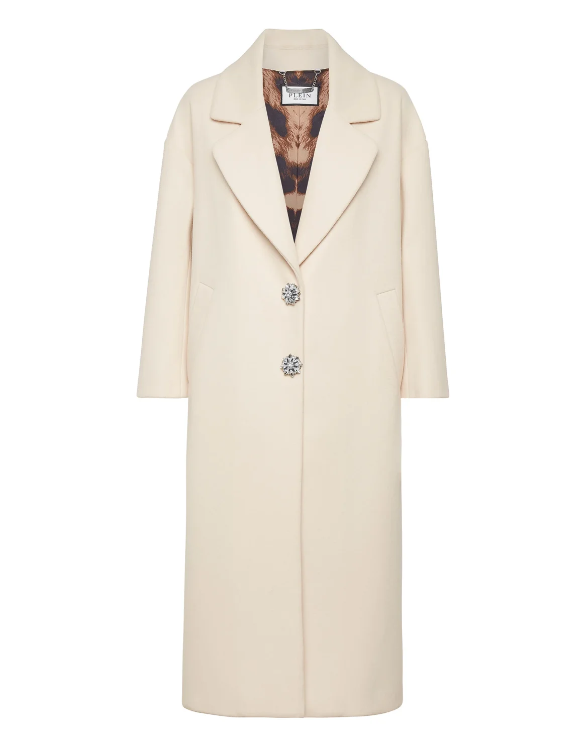 Oversized Wool  Long Coat Castoni Skull, цвет: Белый
