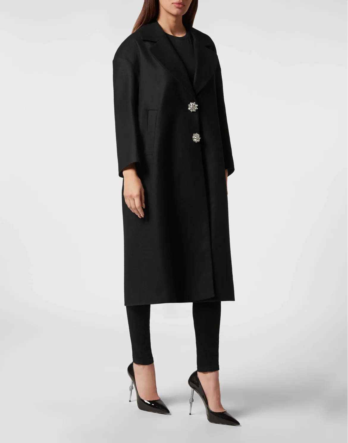 Oversized Wool  Long Coat Castoni Skull, цвет: Черный