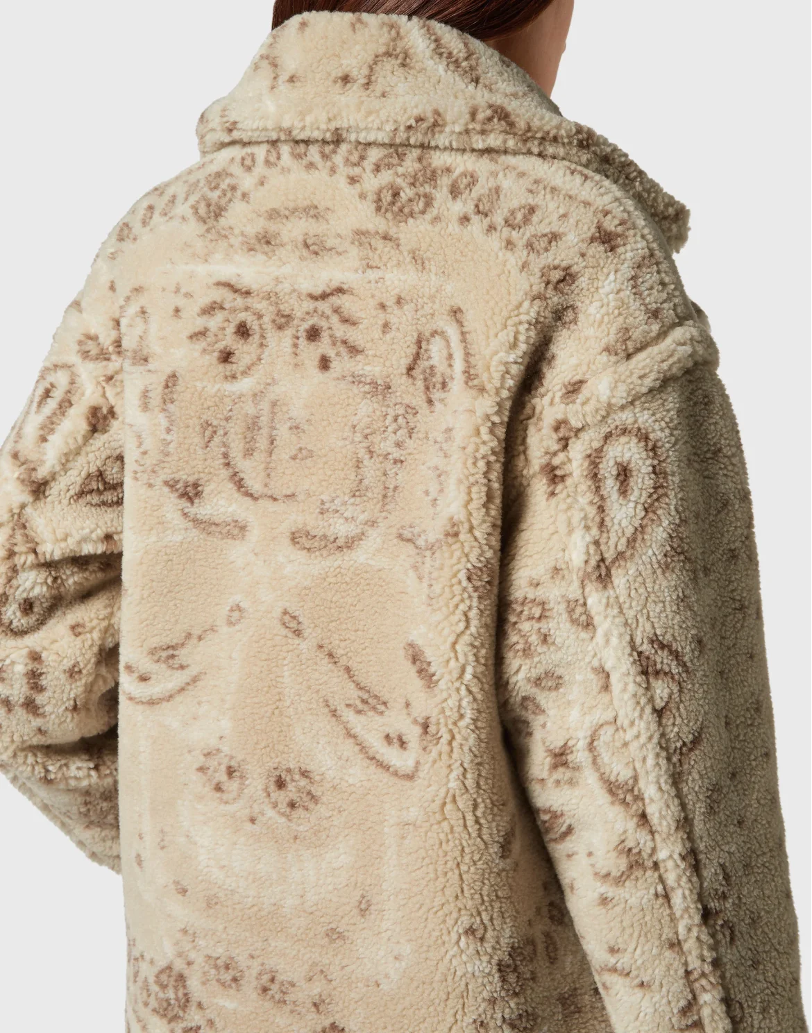 Eco Shearling Long Coat Paisley Bandana, цвет: Бежевый