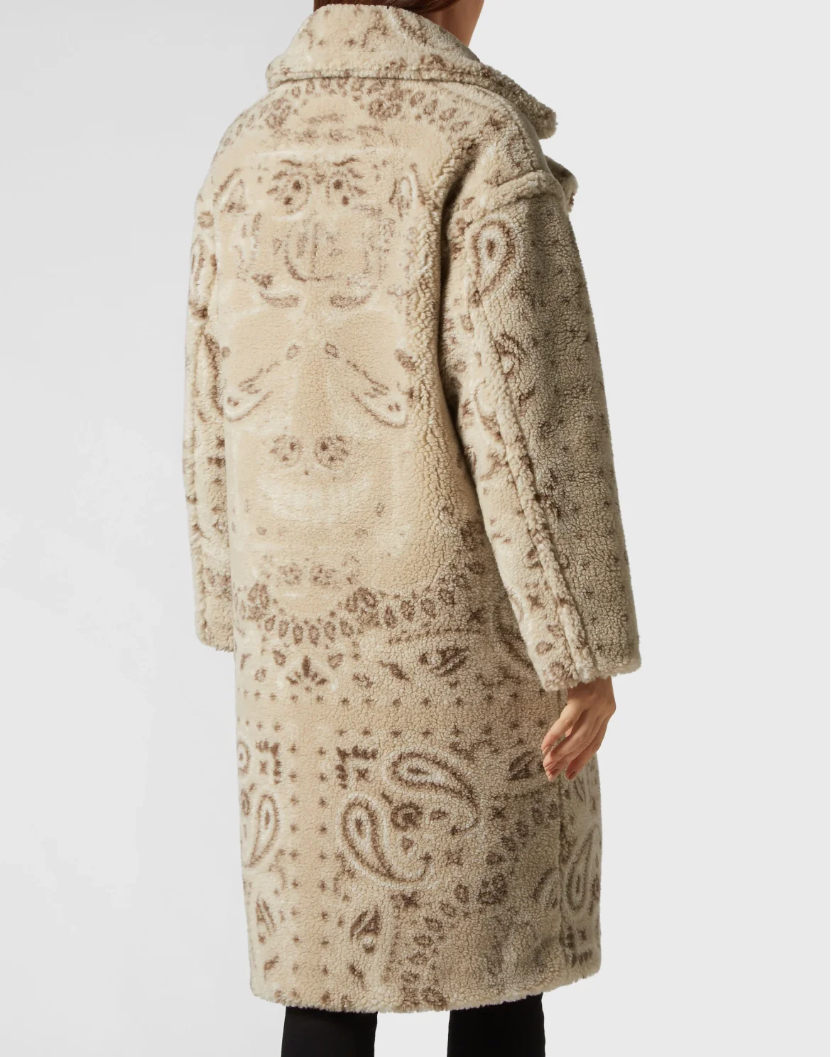 Eco Shearling Long Coat Paisley Bandana, цвет: Бежевый
