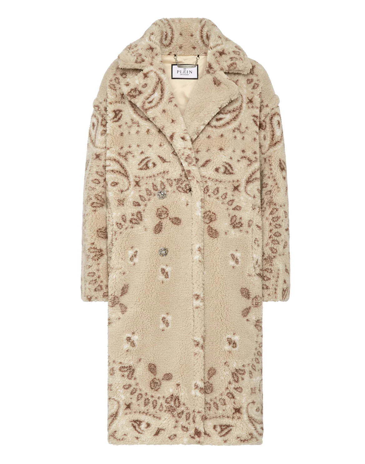 Eco Shearling Long Coat Paisley Bandana, цвет: Бежевый