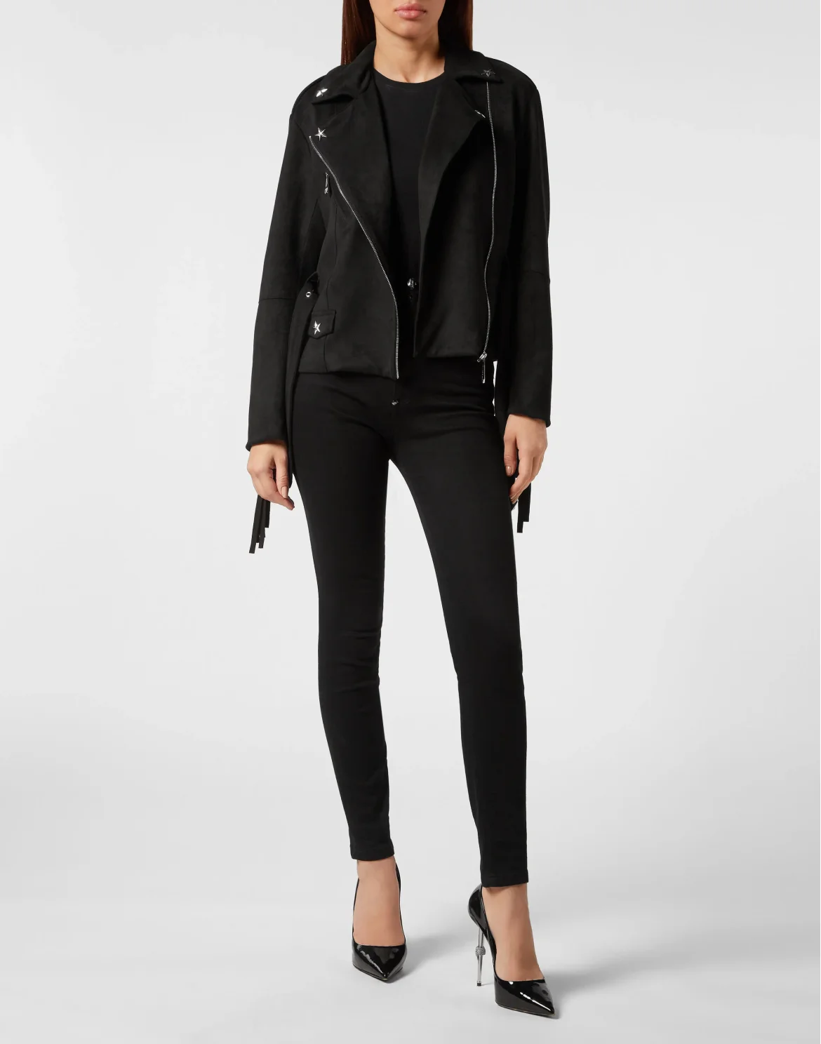 Eco Suede Oversize Biker Jacket Stars, цвет: Черный