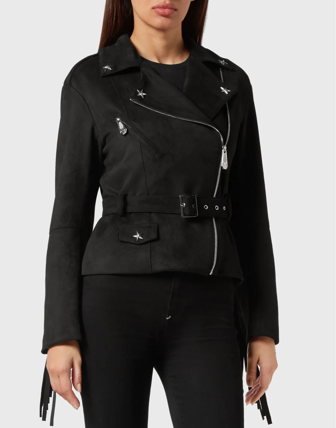 Eco Suede Oversize Biker Jacket Stars, цвет: Черный