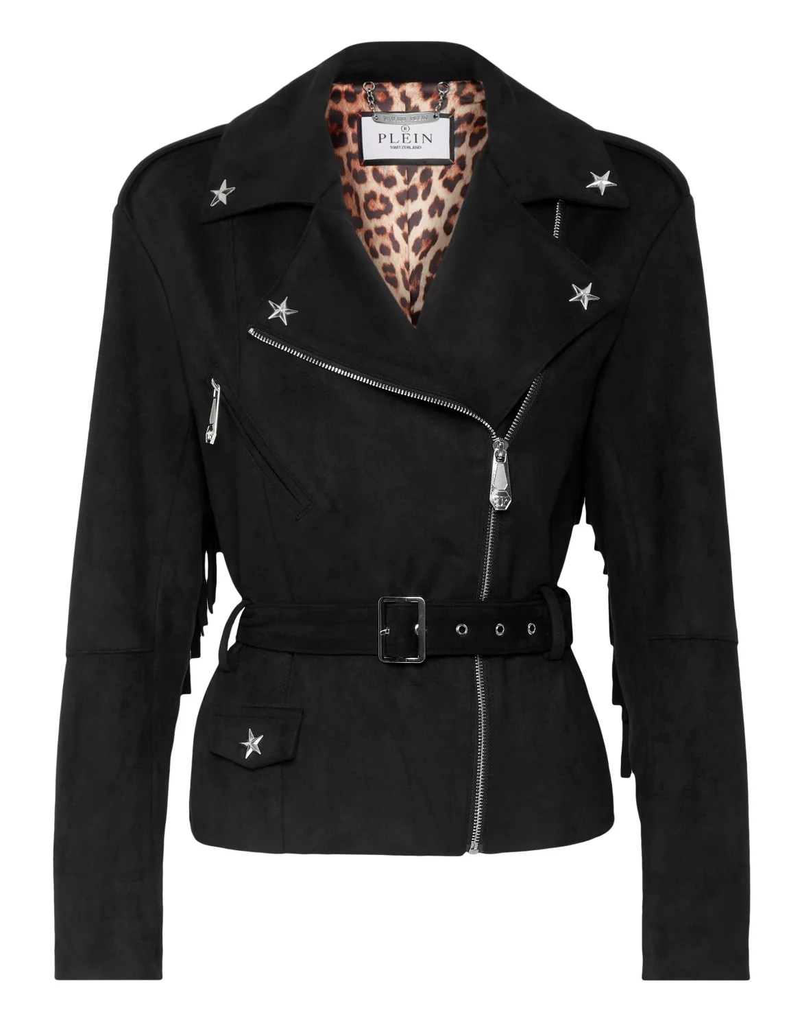 Eco Suede Oversize Biker Jacket Stars, цвет: Черный