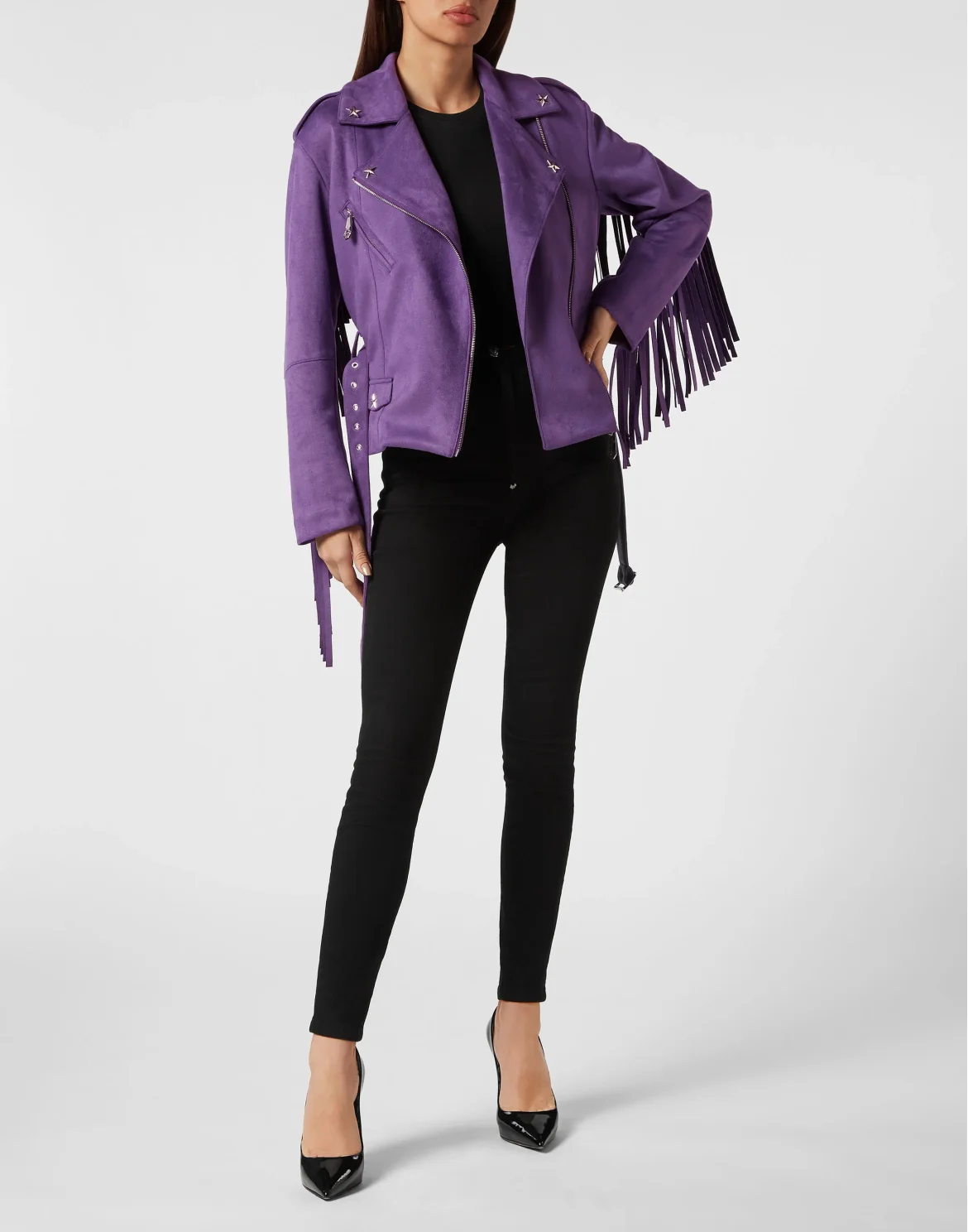 Eco Suede Oversize Biker Jacket Stars, цвет: Фиолетовый
