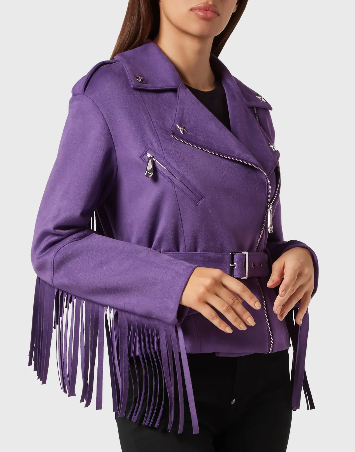 Eco Suede Oversize Biker Jacket Stars, цвет: Фиолетовый