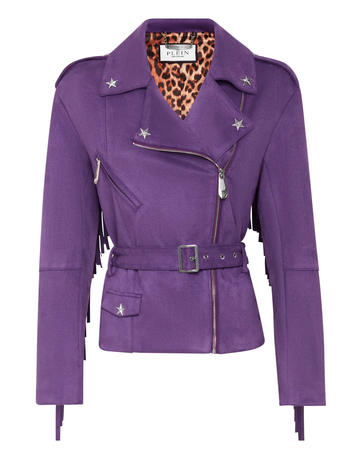 Eco Suede Oversize Biker Jacket Stars, цвет: Фиолетовый
