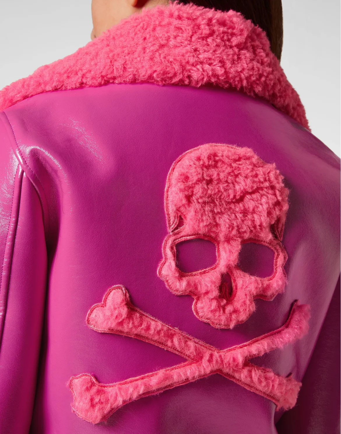 Eco Shearling Short Biker Jacket Skull&Bones, цвет: Розовый