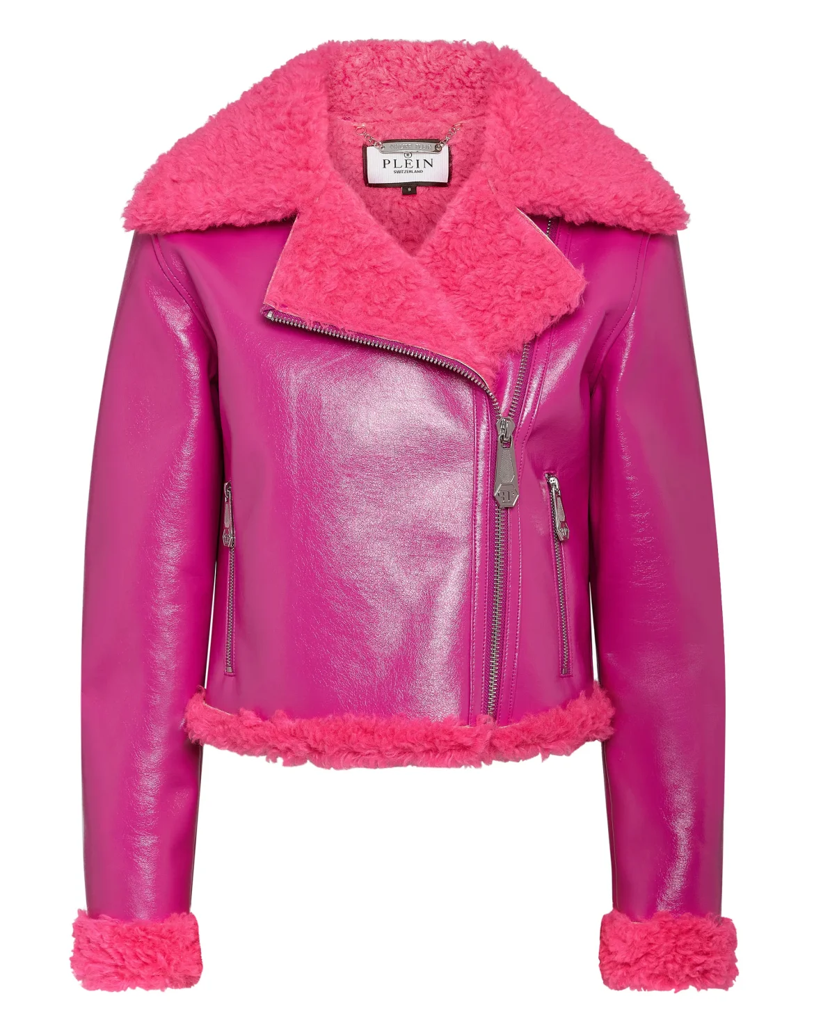 Eco Shearling Short Biker Jacket Skull&Bones, цвет: Розовый