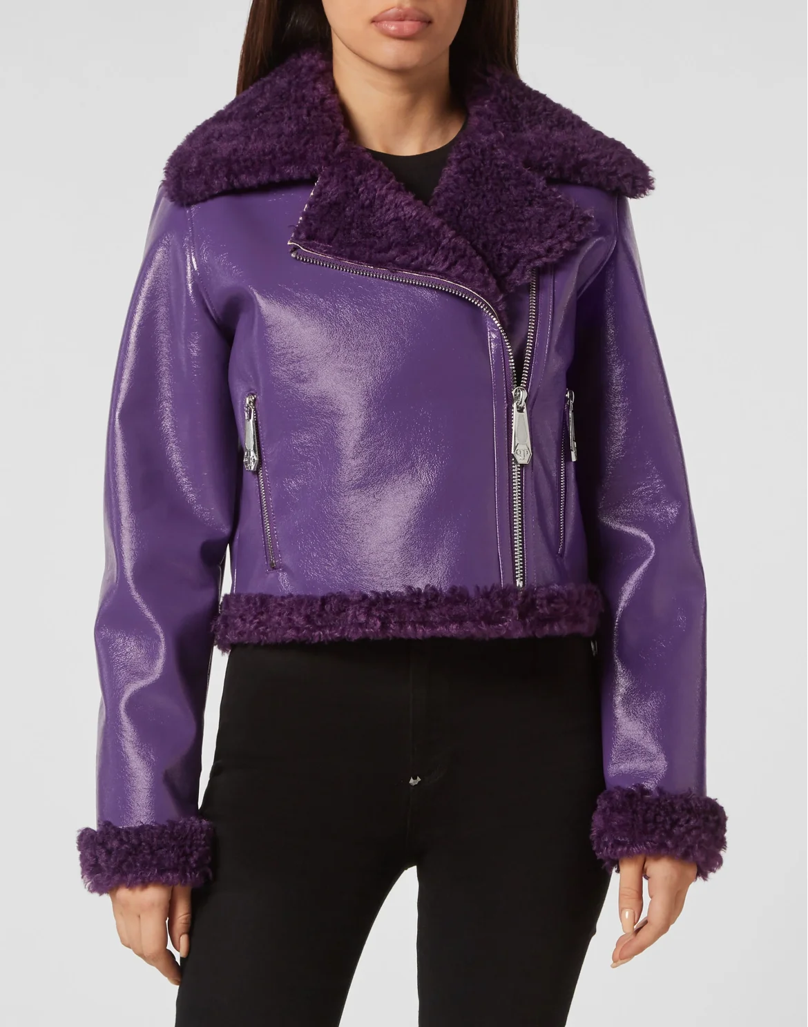 Eco Shearling Short Biker Jacket Skull&Bones, цвет: Фиолетовый