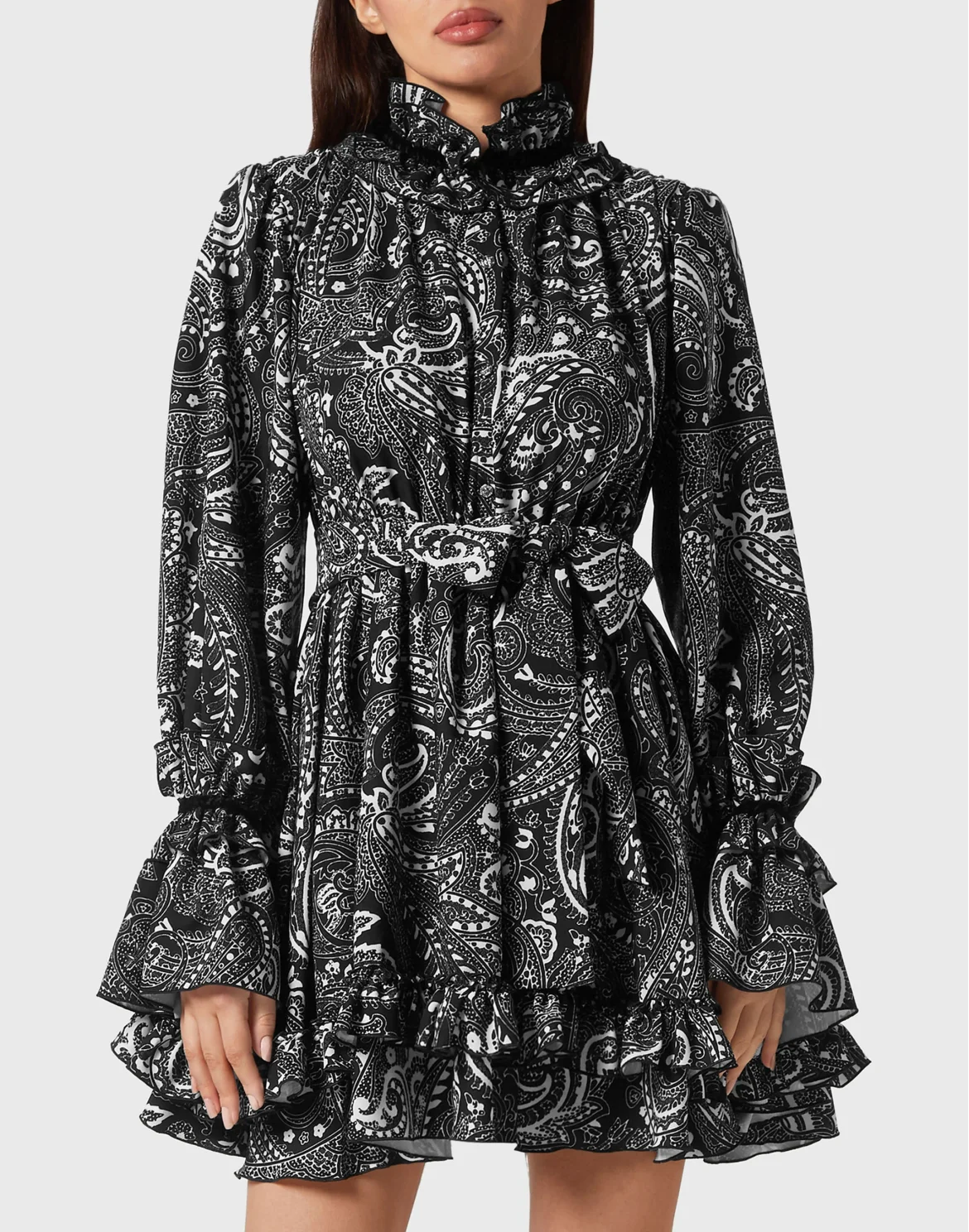 Crepe Short Dress Paisley, цвет: Черный