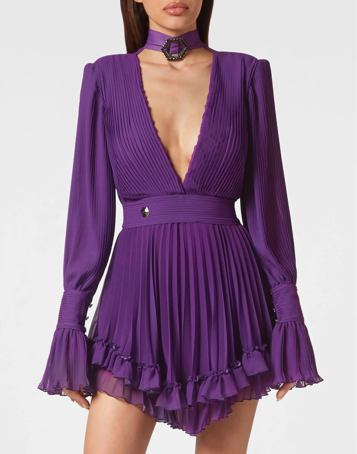 Chiffon Plisse Short Dress, цвет: Фиолетовый