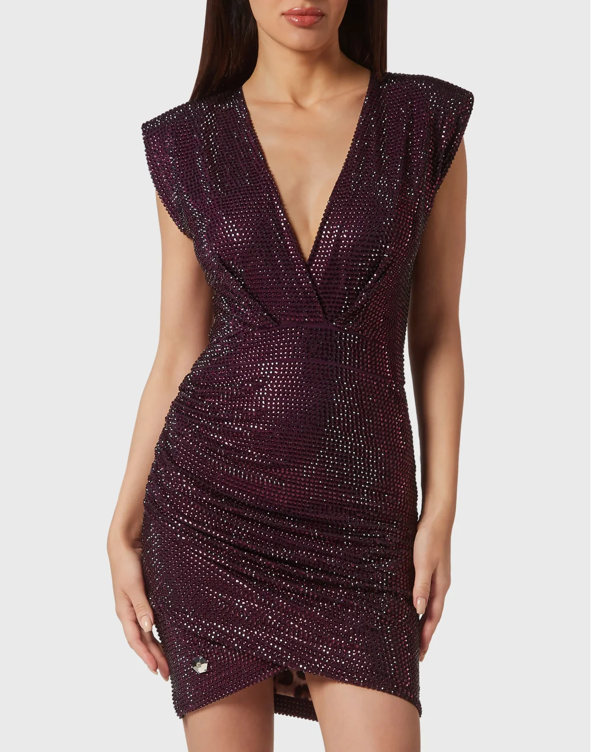 Shoulder Padded Mini Dress Crystal, цвет: Фиолетовый