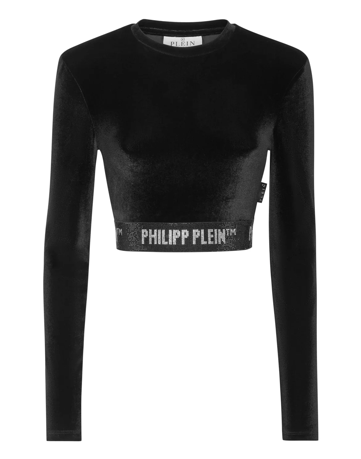 Long-sleeve Padded Shoulder Cropped Top Crystal, цвет: Черный