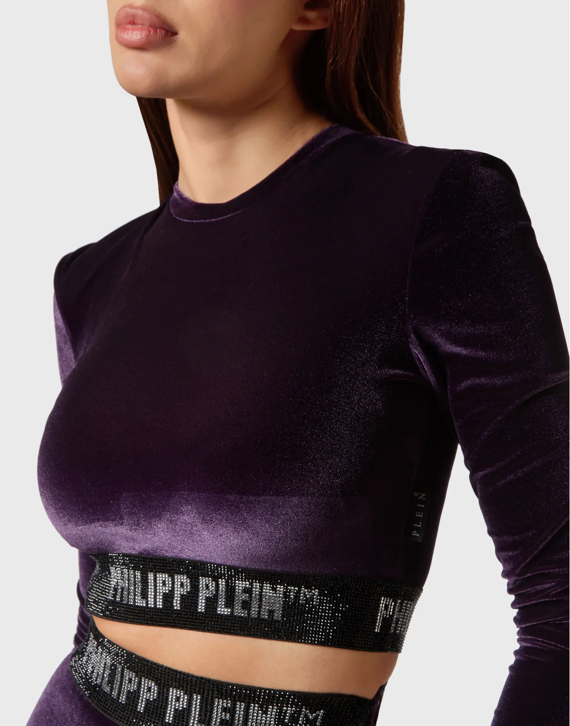 Long-sleeve Padded Shoulder Cropped Top Crystal, цвет: Фиолетовый
