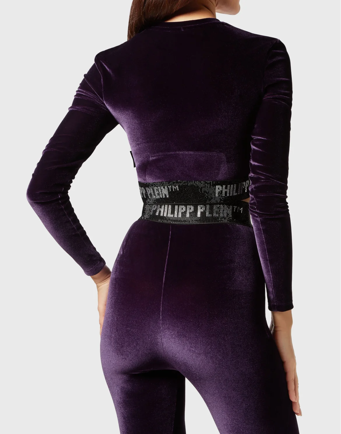 Long-sleeve Padded Shoulder Cropped Top Crystal, цвет: Фиолетовый