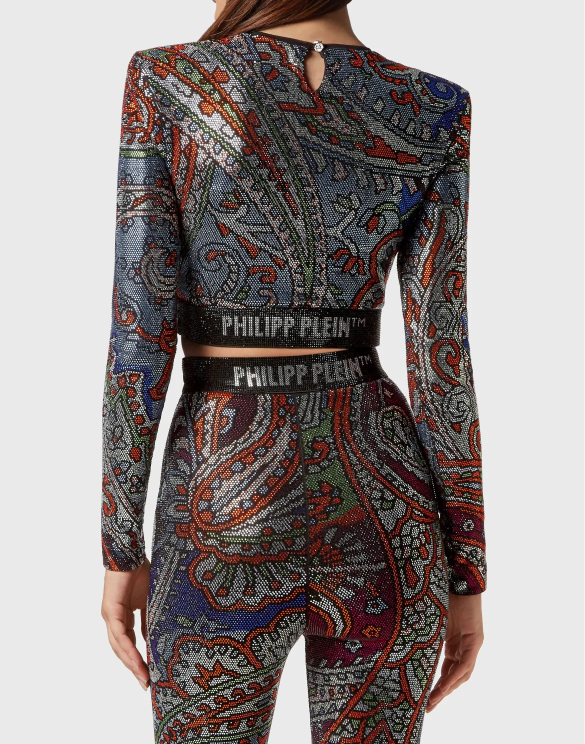 Long-sleeve Padded Shoulder Cropped Top Paisley, цвет: Мультиколор