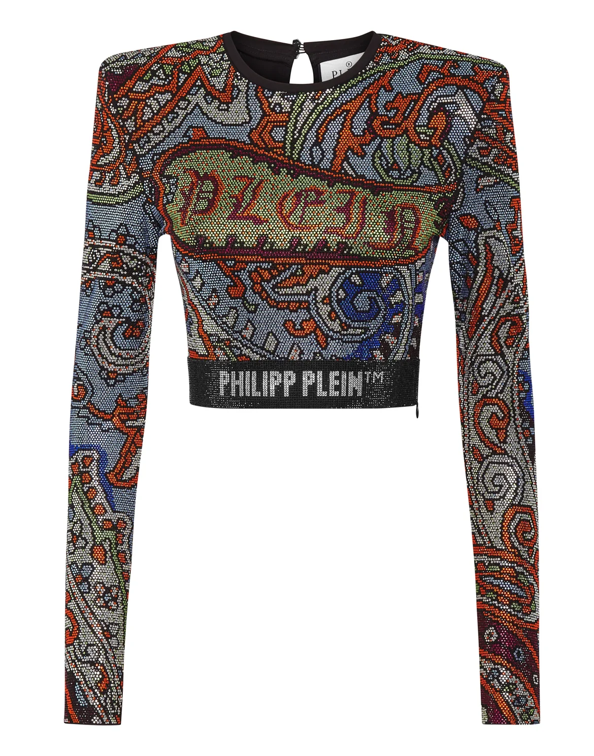 Long-sleeve Padded Shoulder Cropped Top Paisley, цвет: Мультиколор