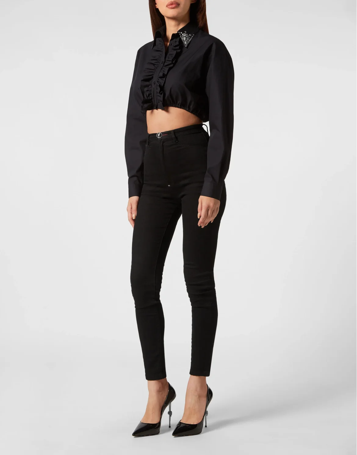 Popeline  Cropped Shirt LS, цвет: Черный