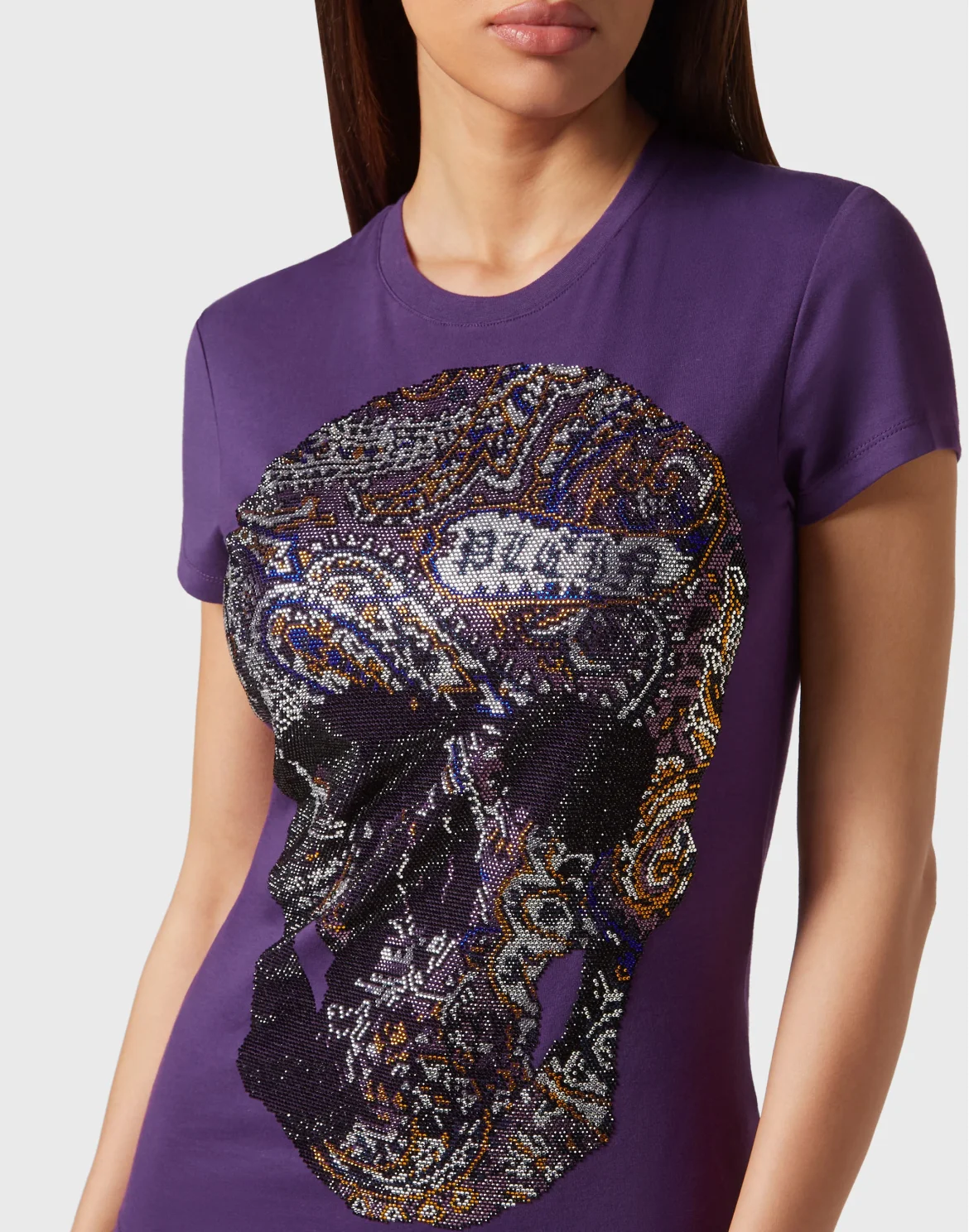 T-shirt Round Neck Sexy Pure Fit Paisley Skull, цвет: Фиолетовый