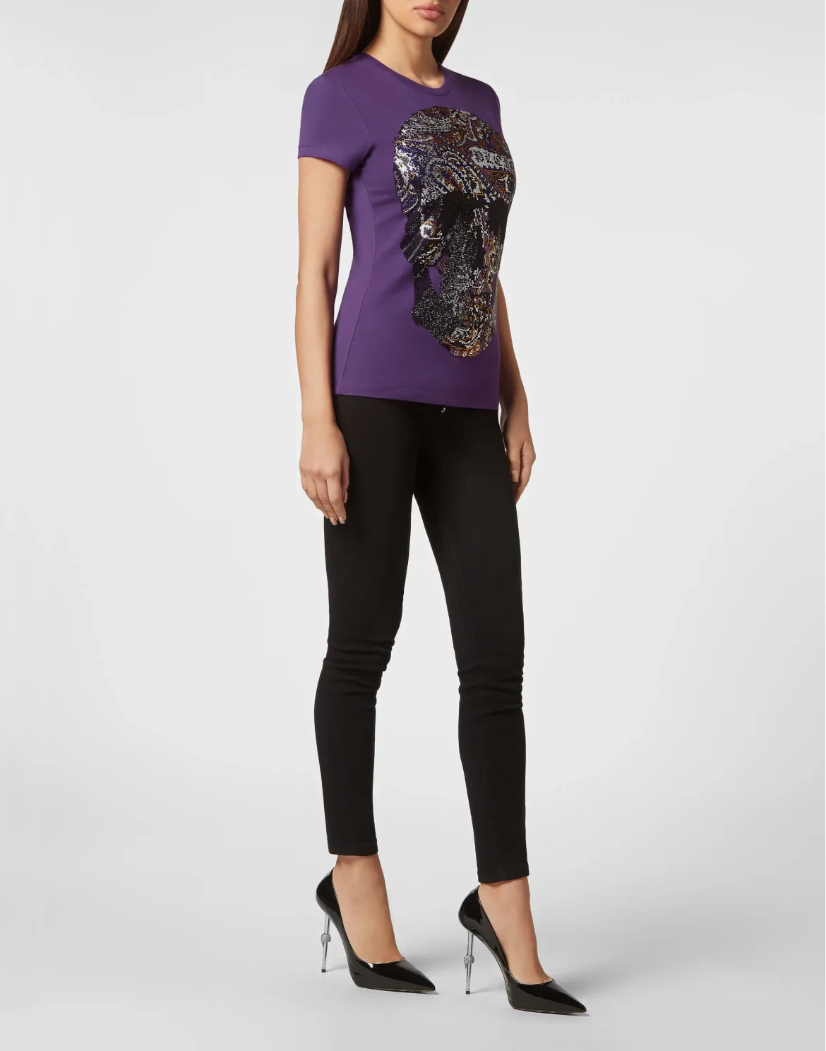 T-shirt Round Neck Sexy Pure Fit Paisley Skull, цвет: Фиолетовый