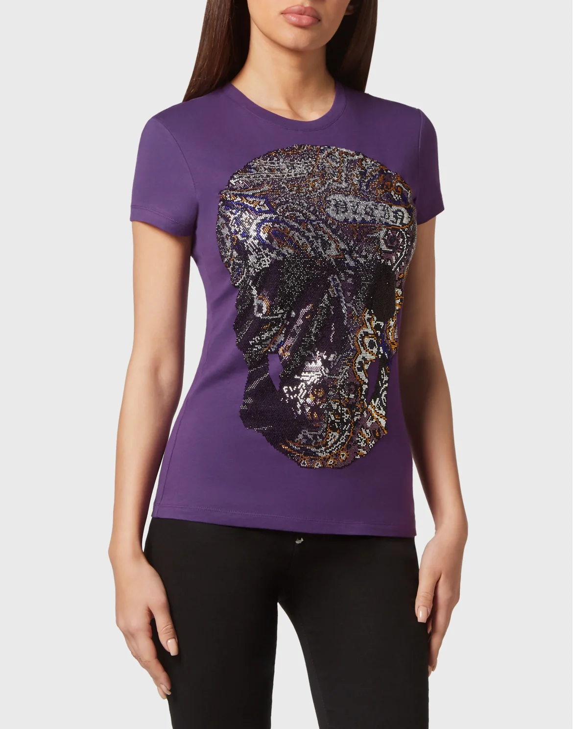 T-shirt Round Neck Sexy Pure Fit Paisley Skull, цвет: Фиолетовый