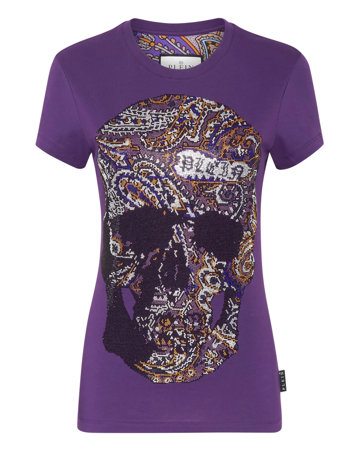 T-shirt Round Neck Sexy Pure Fit Paisley Skull, цвет: Фиолетовый