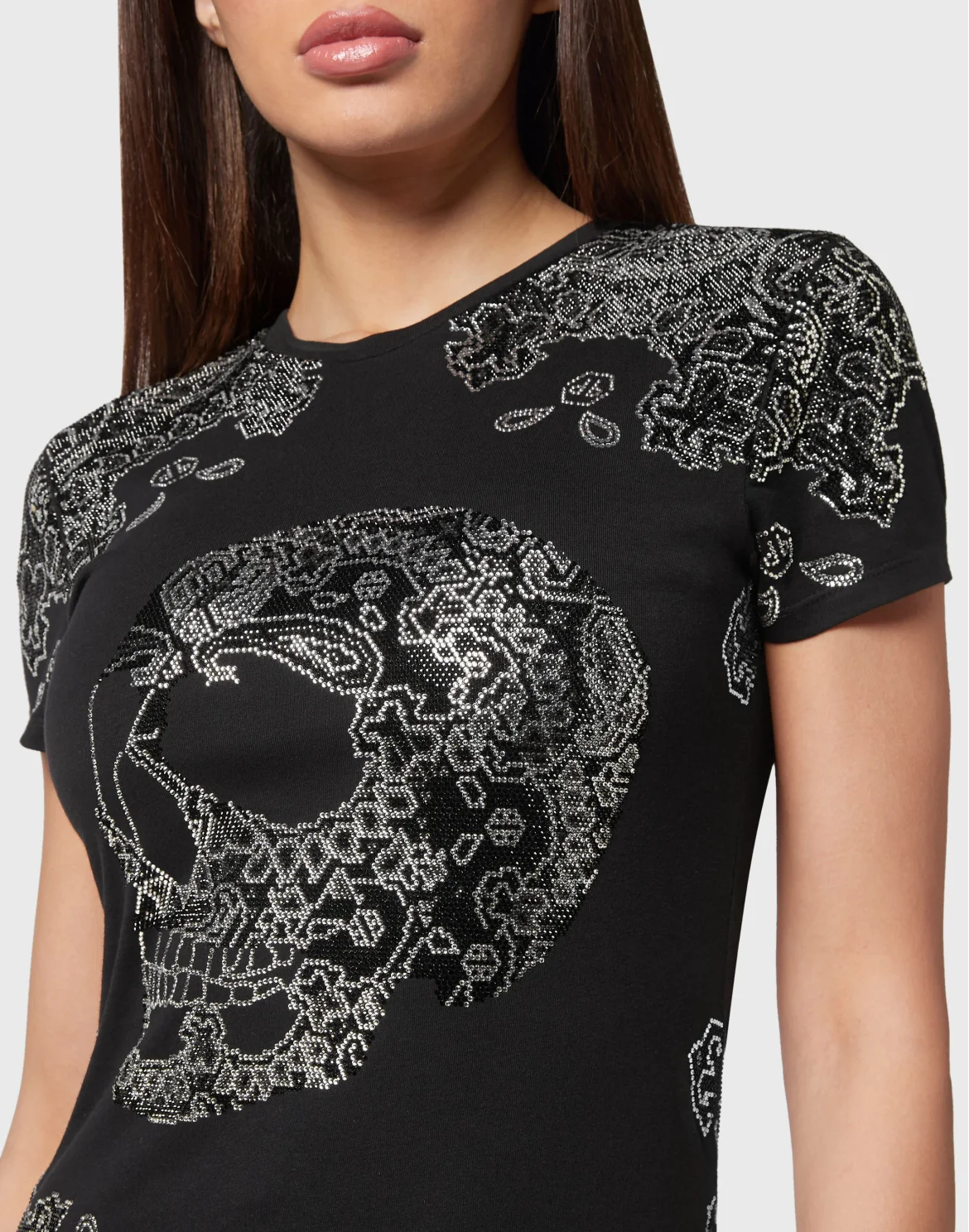 T-shirt Round Neck Sexy Pure Fit Paisley Bandana, цвет: Черный