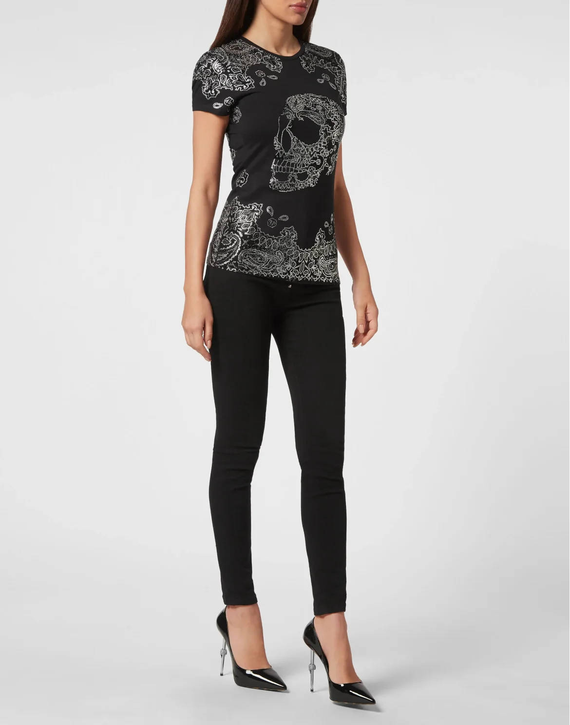T-shirt Round Neck Sexy Pure Fit Paisley Bandana, цвет: Черный