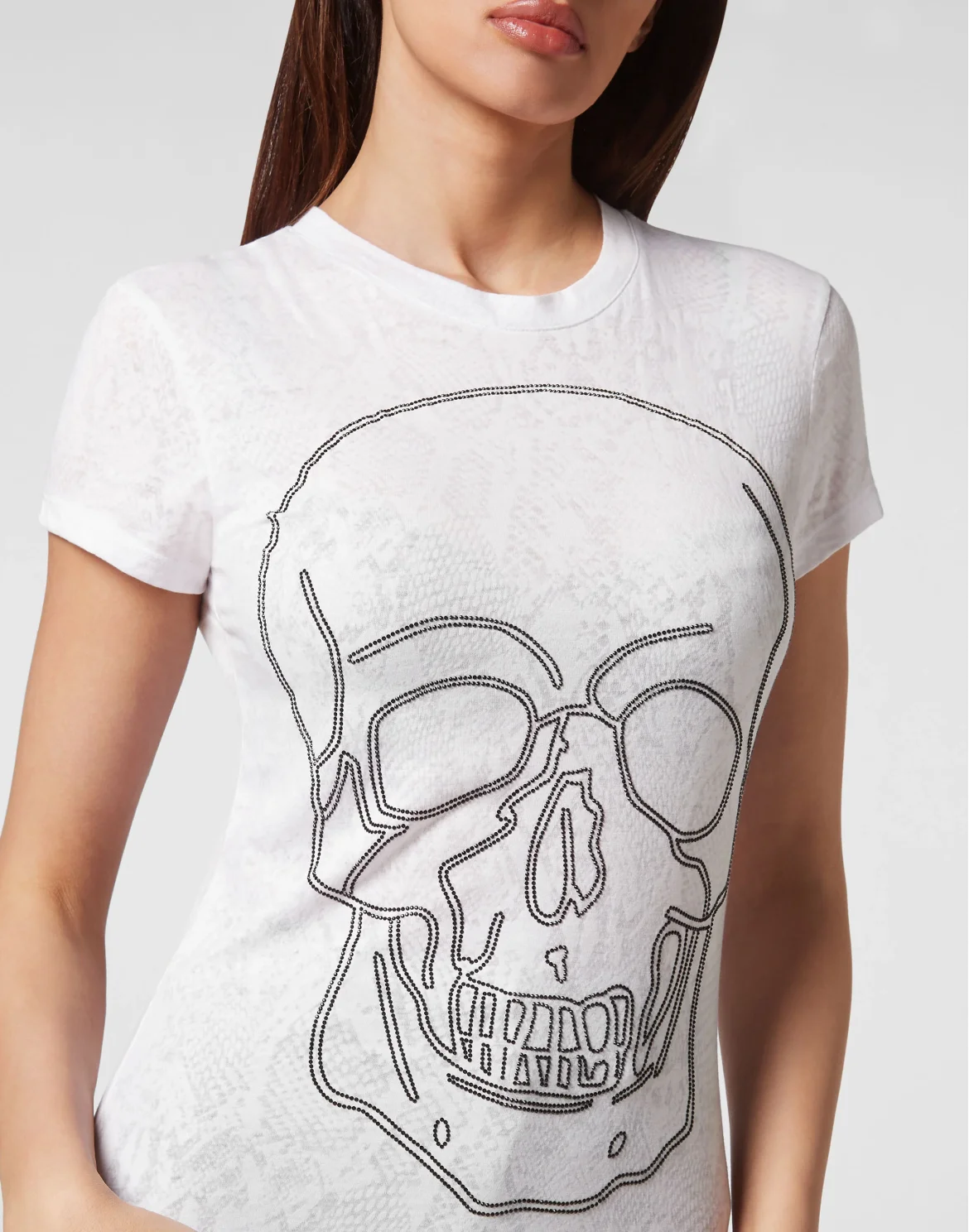 T-shirt Round Neck Sexy Pure Fit Skull, цвет: Белый