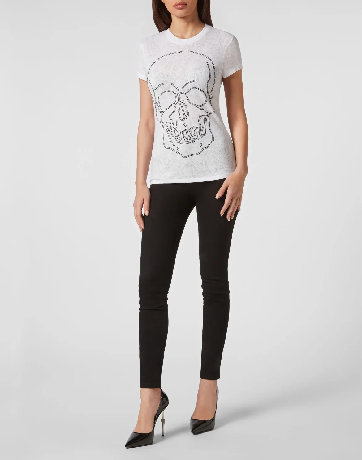 T-shirt Round Neck Sexy Pure Fit Skull, цвет: Белый