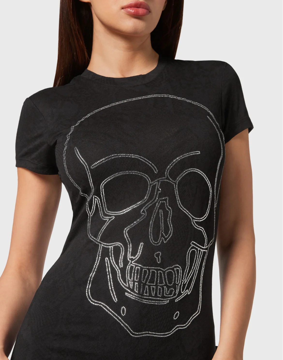 T-shirt Round Neck Sexy Pure Fit Skull, цвет: Черный