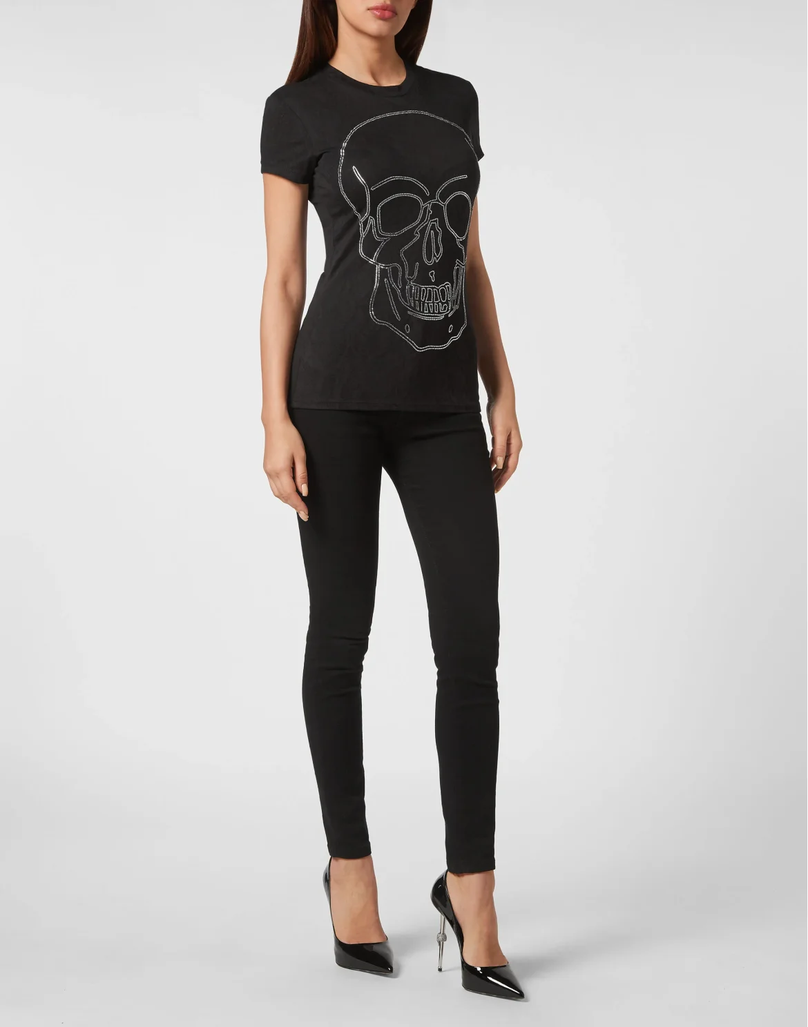 T-shirt Round Neck Sexy Pure Fit Skull, цвет: Черный