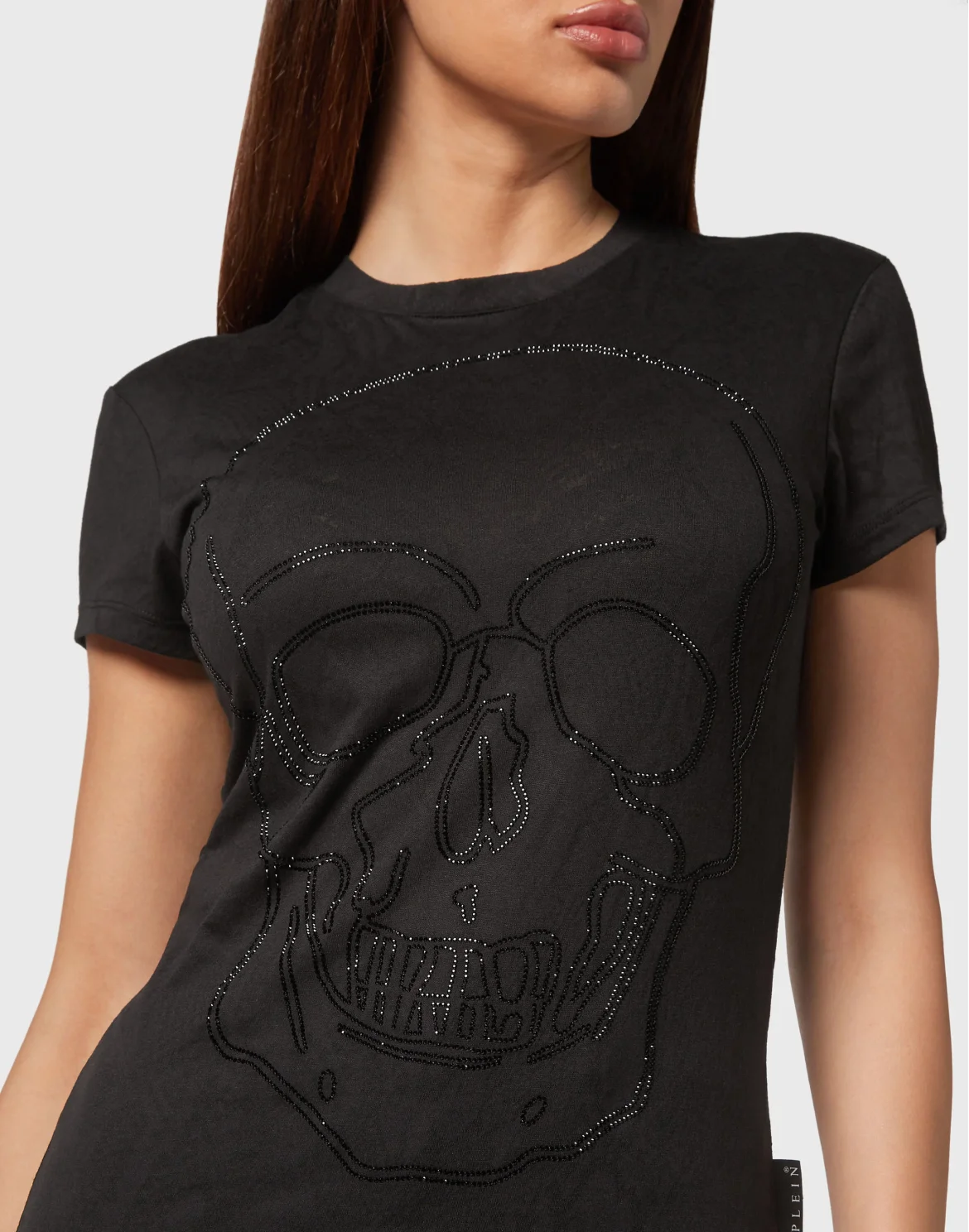 T-shirt Round Neck Sexy Pure Fit Skull, цвет: Черный
