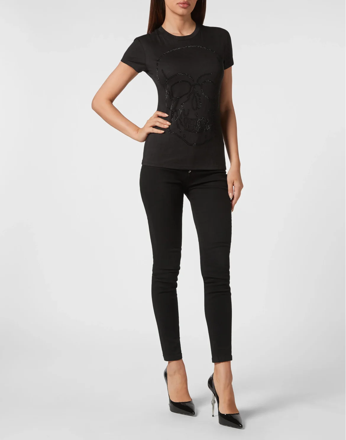 T-shirt Round Neck Sexy Pure Fit Skull, цвет: Черный