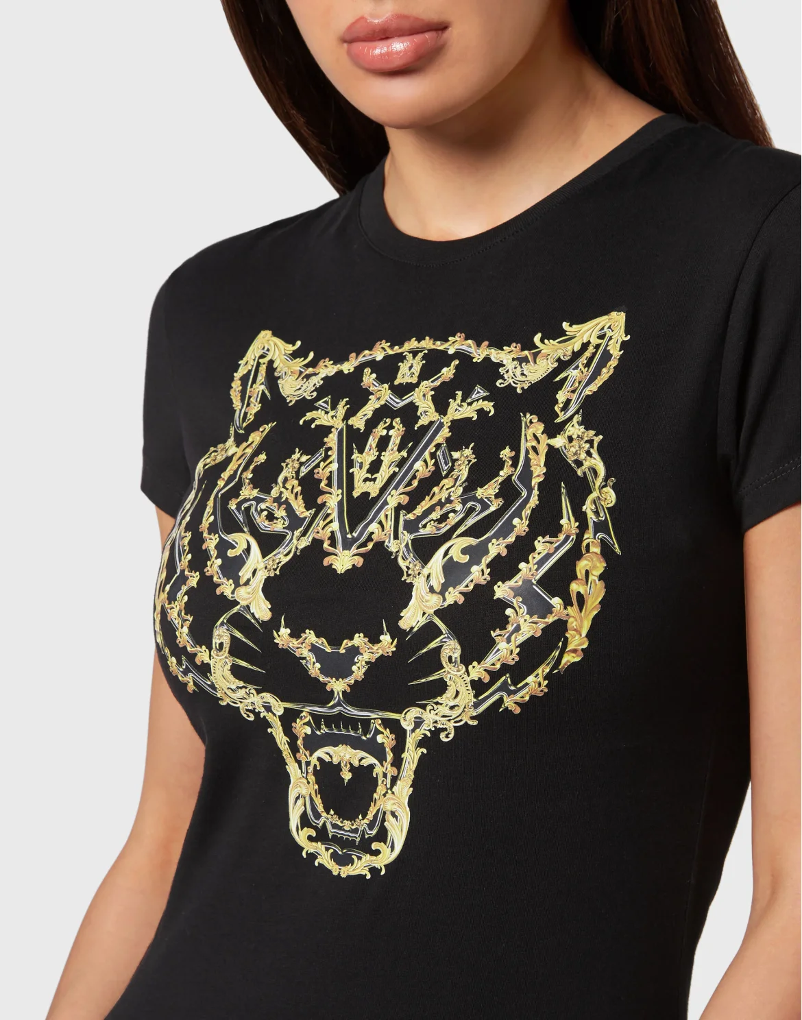 T-shirt Round Neck Sexy Pure Fit Tiger, цвет: Черный