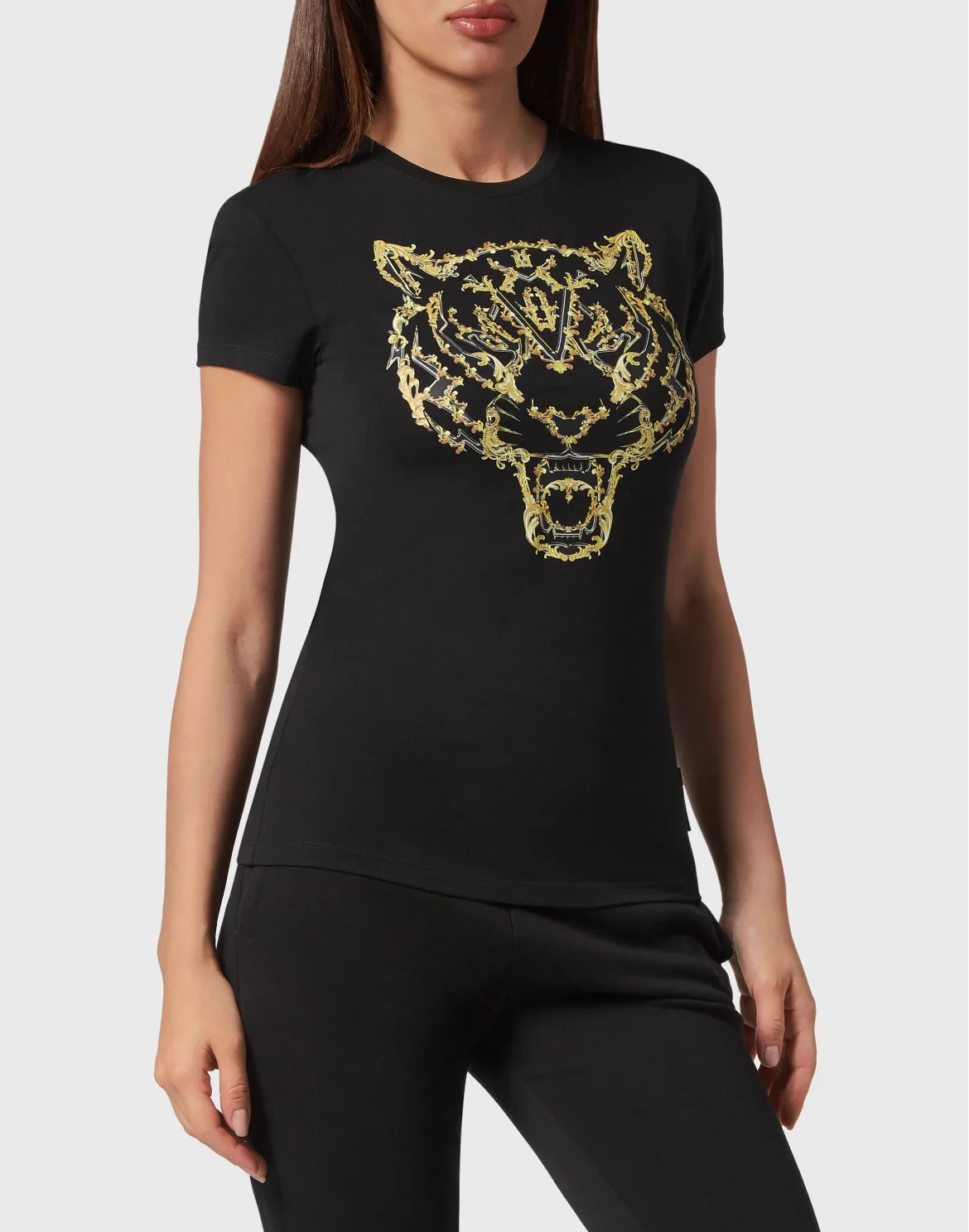 T-shirt Round Neck Sexy Pure Fit Tiger, цвет: Черный