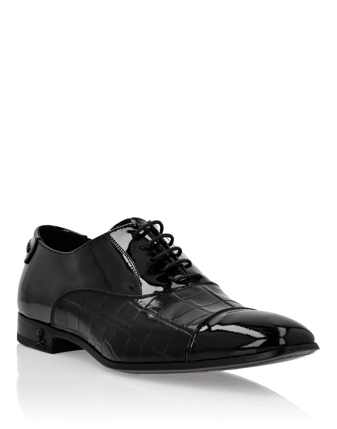 Patent Leather & Croco Effect Derby, цвет: Черный
