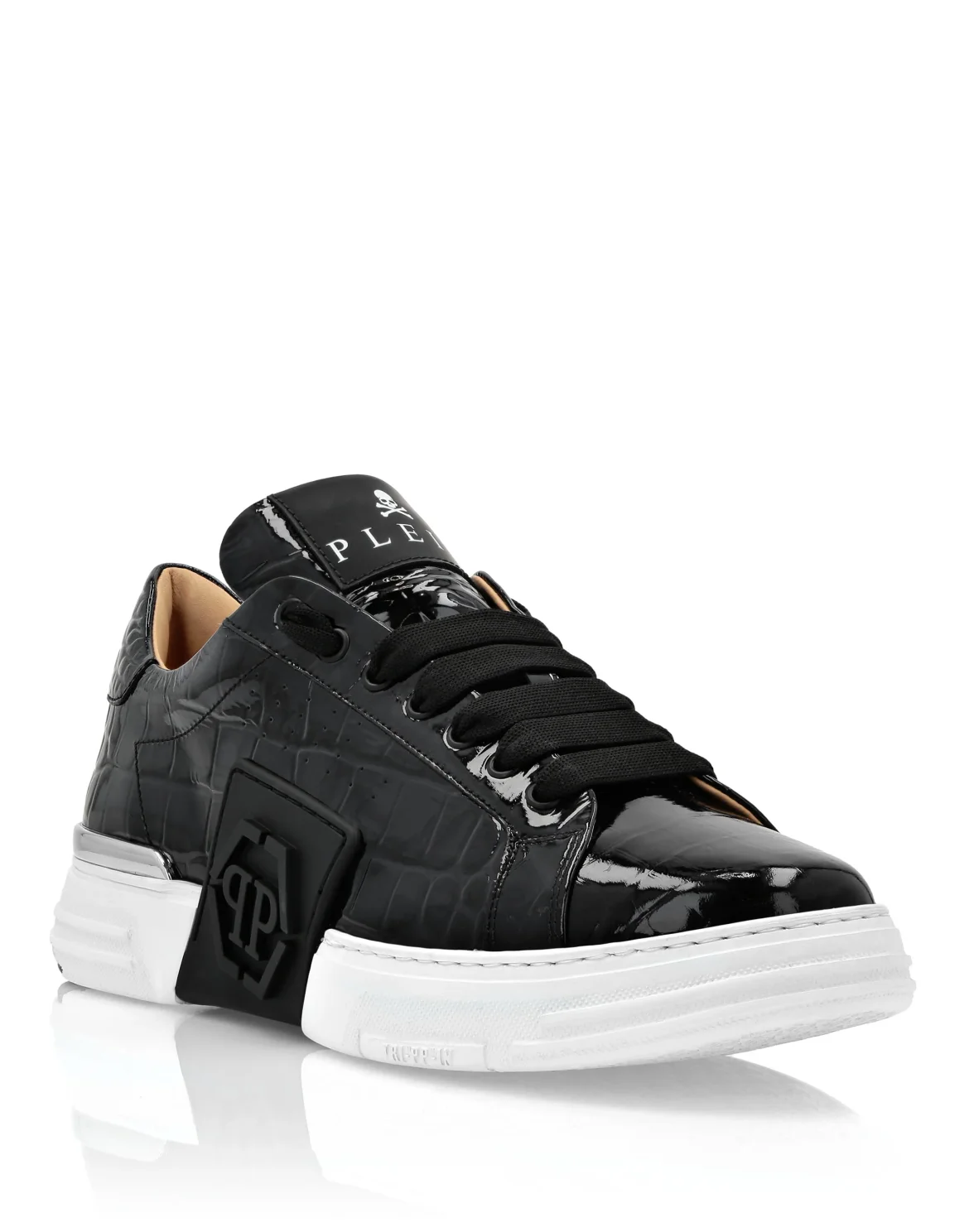 Croco Effect Lo-Top Sneakers, цвет: Черный