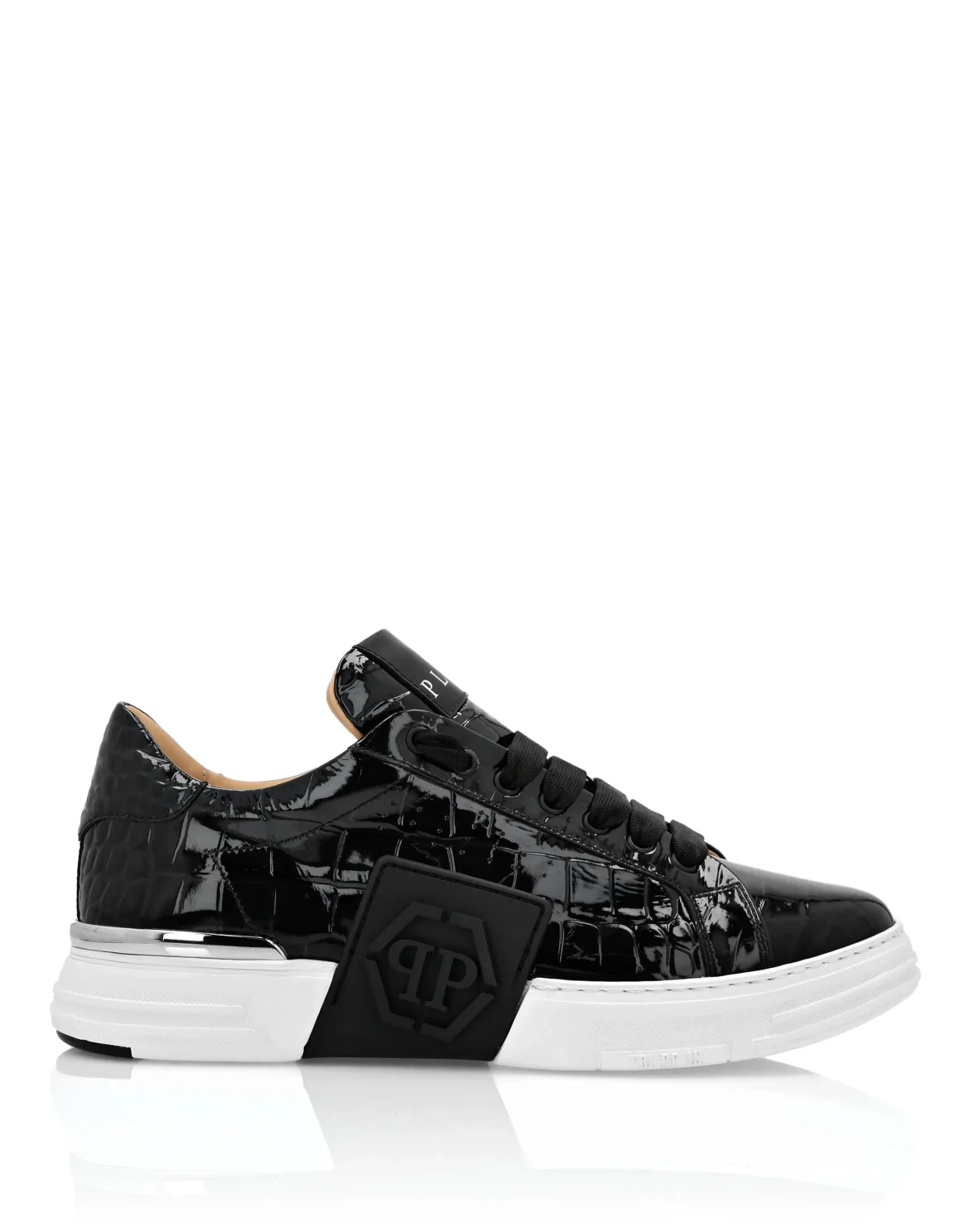 Croco Effect Lo-Top Sneakers, цвет: Черный